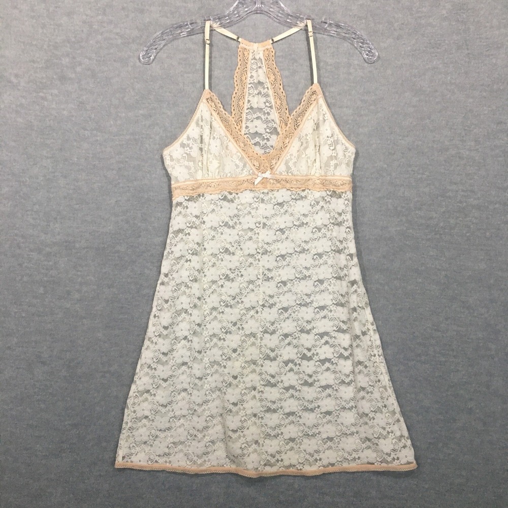 In Bloom by Jonquil Small Ivory Lace Chemise Sheer Lingerie‎ Racerback Slip EUC